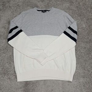 O'STIN Mens Colorblock Crewneck Sweater Gray‎ White Navy Striped Size L 5925
